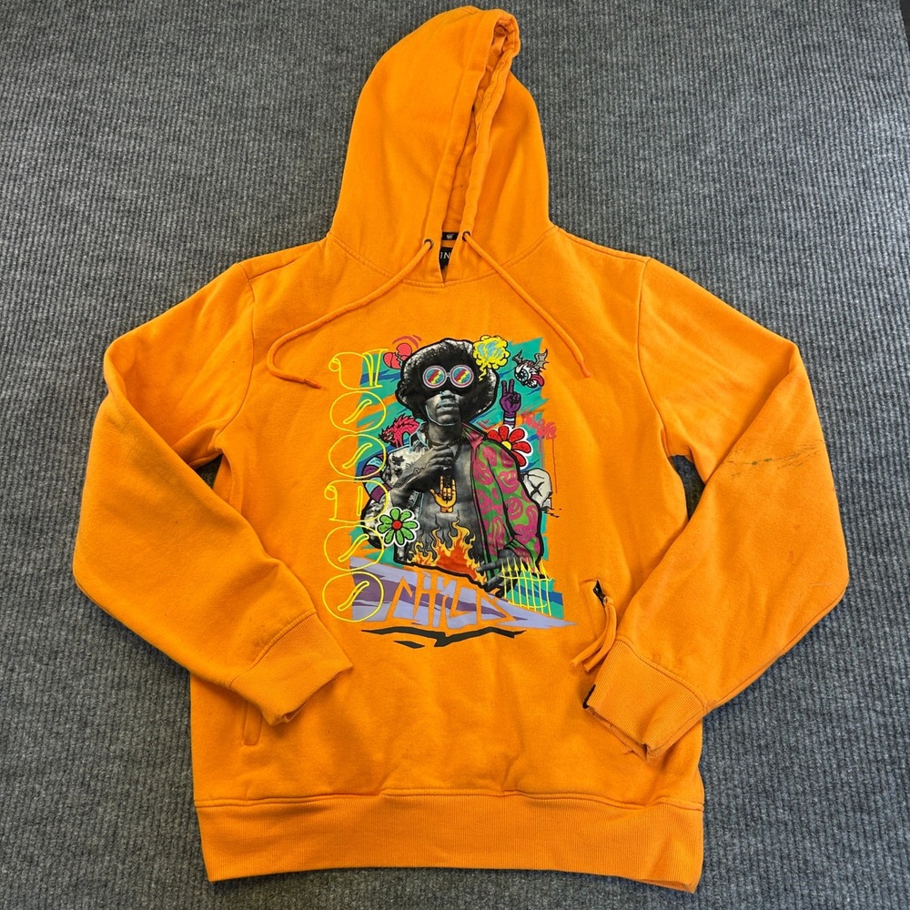 Raine Orange Psychedelic Graphic Hoodie Mens Small Jimi Hendrix Style Streetwear